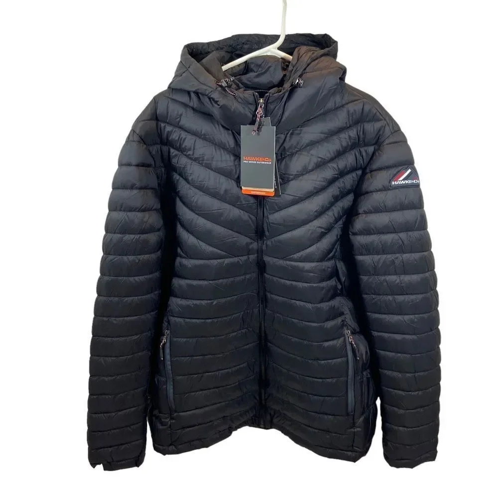 New With Tags Hawk Performance Brand Mens Black Hooded Puffer Jacket Size 3XL